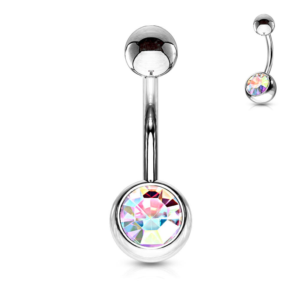 עגיל פירסינג בטבור - קריסטל ריינבו 1.6 * 10 מ"מ