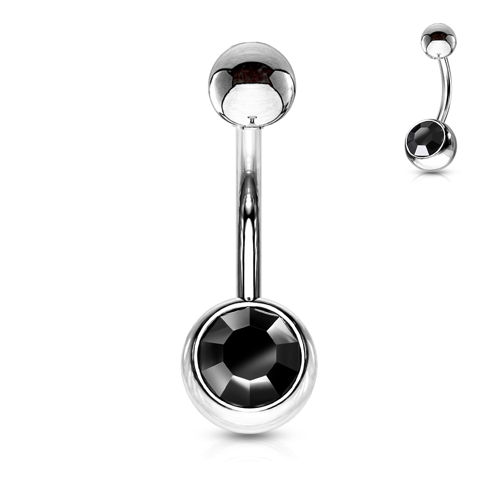 פירסינג בטבור - קריסטל שחור 1.6 * 10 מ"מ