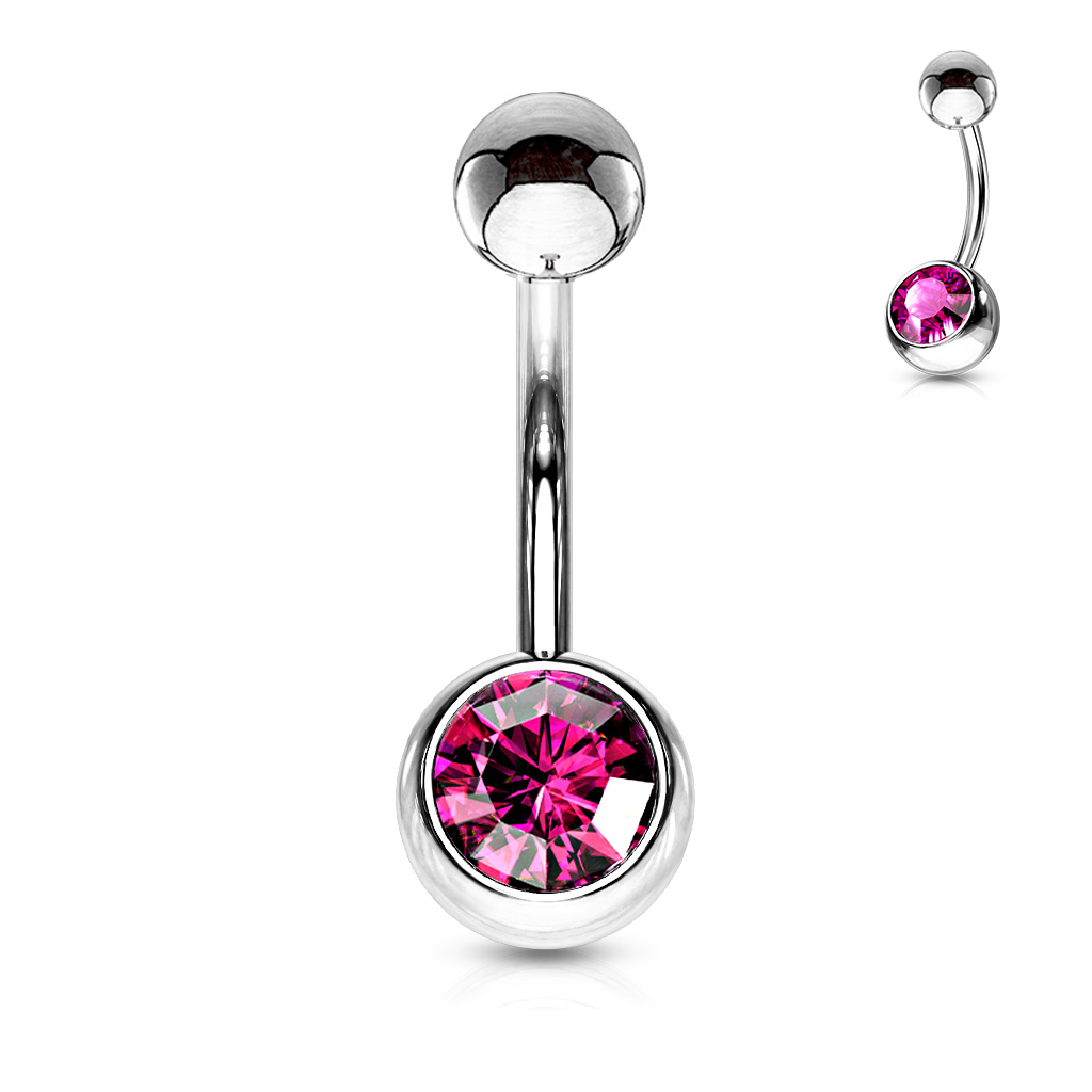 עגיל פירסינג בטבור - קריסטל ורוד 1.6 * 10 מ"מ