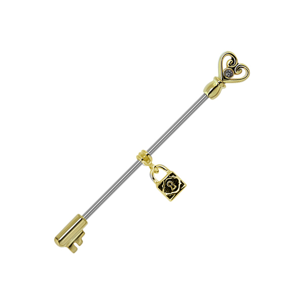 עגיל אינדסטריאל ציפוי זהב  - מפתח ומנעול