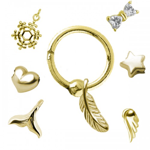 עגיל טבעת קליקר כדור מציפוי זהב ומוטיב לבחירה