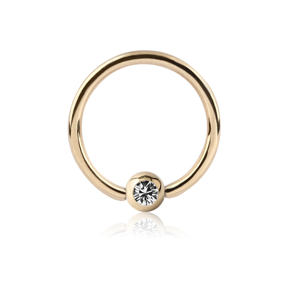 טבעת לחץ מזהב 8*1 מ"מ וקריסטל לבן