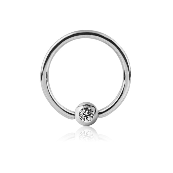 טבעת לחץ מזהב לבן 8*1.2 מ"מ וקריסטל לבן