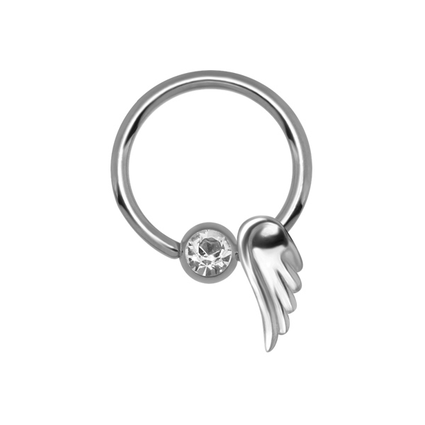 עגיל טבעת לחץ הליקס / טראגוס - כנף מכסף וקריסטל