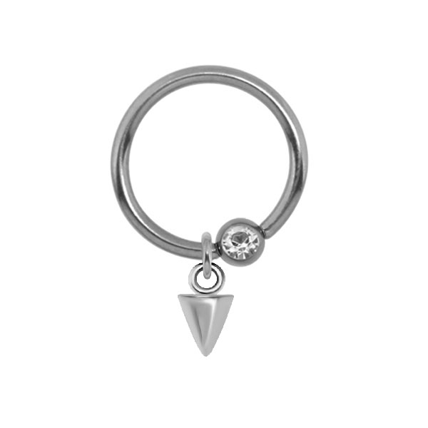 עגיל טבעת לחץ הליקס / טראגוס - קונוס וקריסטל לבן