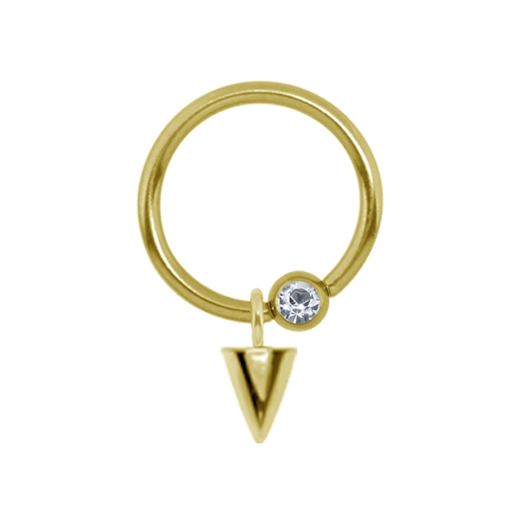 עגיל טבעת לחץ הליקס / טראגוס - מציפוי זהב קונוס וקריסטל לבן