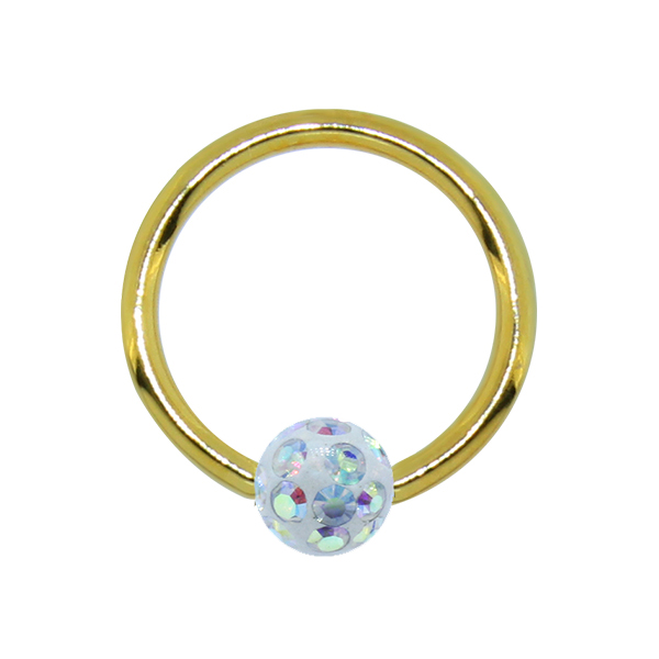 טבעת לחץ מציפוי זהב פירסינג הליקס / טראגוס - קריסטלים ריינבו