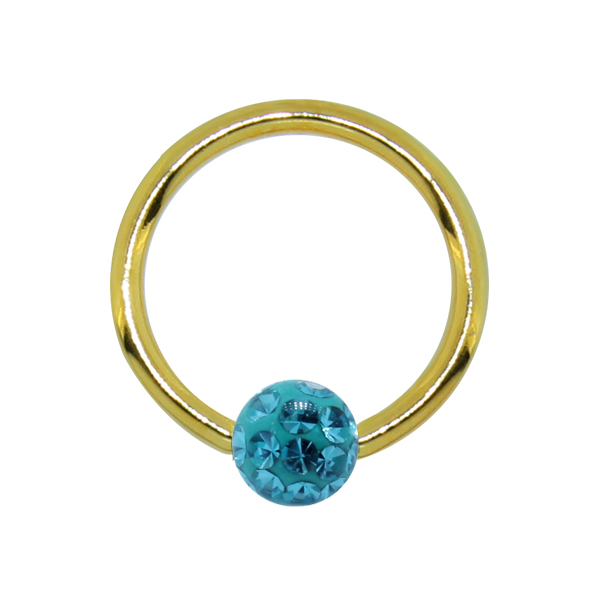 טבעת לחץ מציפוי זהב פירסינג הליקס / טראגוס - קריסטלים כחולים