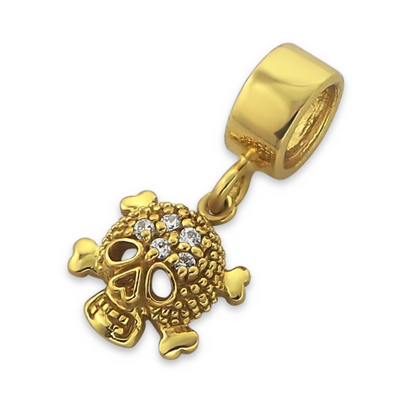 חרוז צ'ארמ מכסף 925 וציפוי זהב - גולגולת מוזהבת ומנצנצת