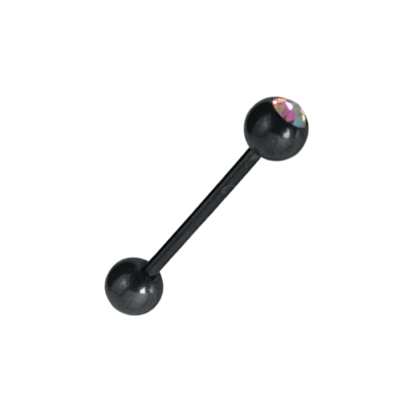 עגיל פירסינג בלשון - שחור  קריסטלים ריינבו