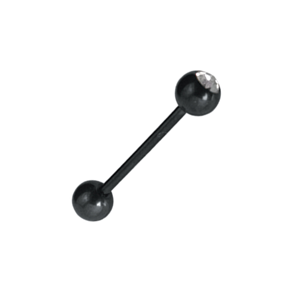 עגיל פירסינג בלשון - שחור  קריסטלים לבנים