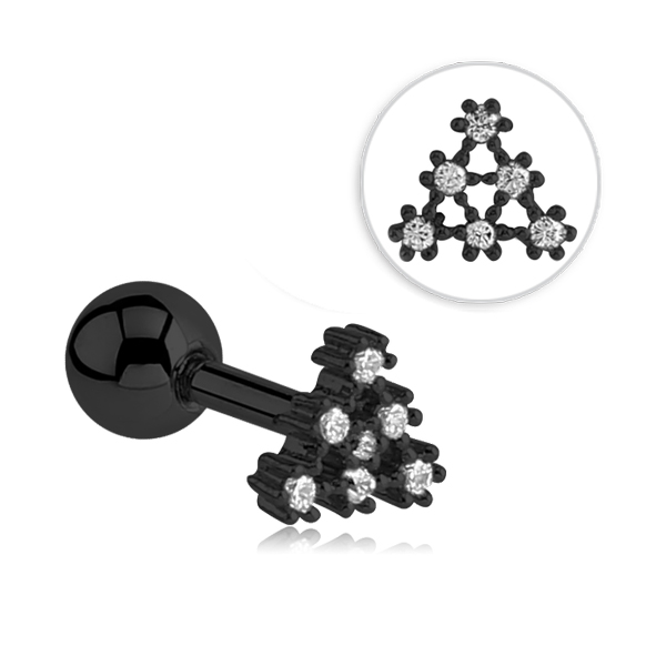 עגיל הליקס - משולש שחור פתיתי שלג וקריסטלים