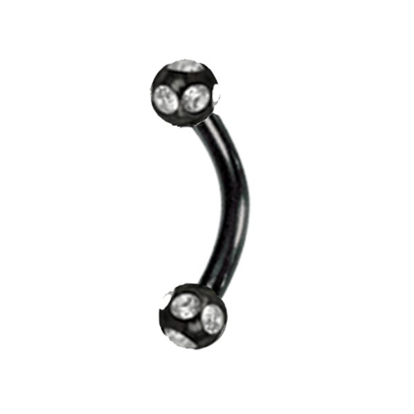 עגיל פירסינג בגבה  - כדורים שחורים וקריסטלים לבנים