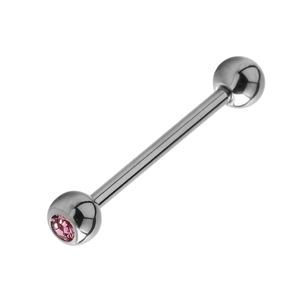 עגיל אינדסטריאל - כדורים וקריסטלים ורודים