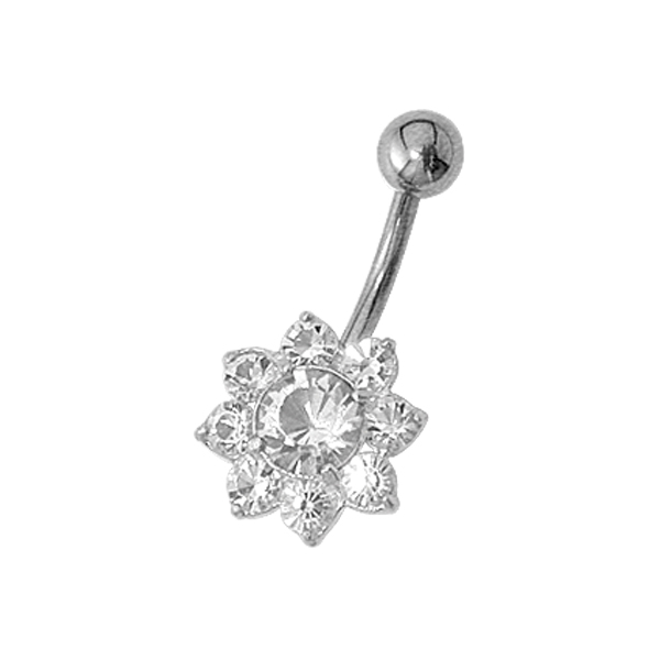 עגיל פירסינג בטבור - פרח קריסטלים לבנים