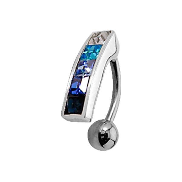 עגיל פירסינג בטבור - קריסטלים מיקס תכלת