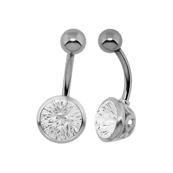 עגיל פירסינג בטבור - מעוטר וקריסטל עגול לבן