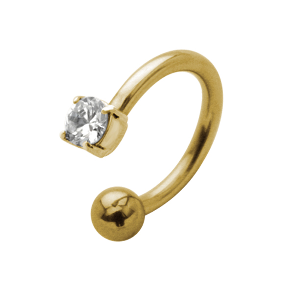 פירסינג בטבור - ציפוי זהב טבעת קריסטל לבן