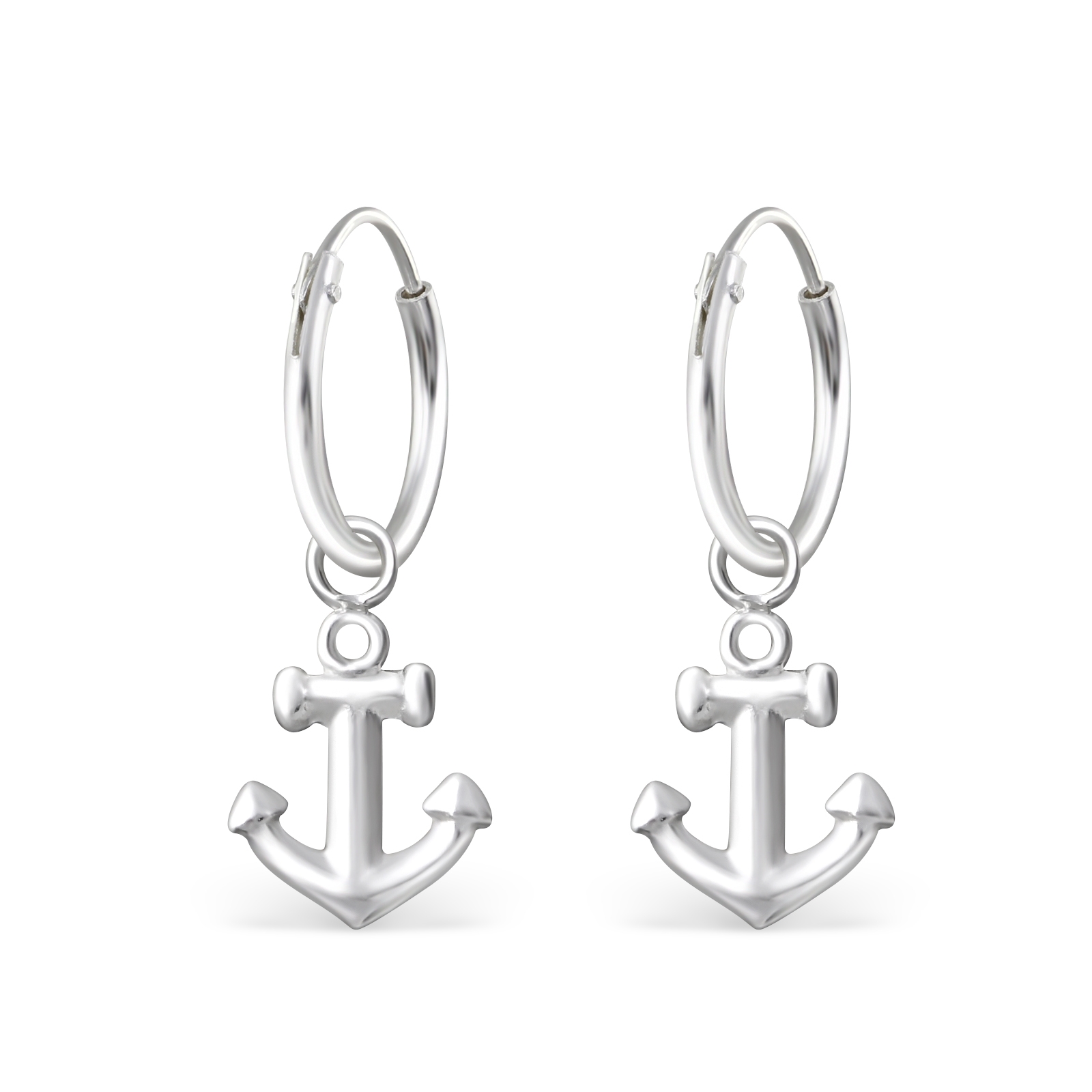 עגילי חישוק - מכסף 10 מ"מ עוגן