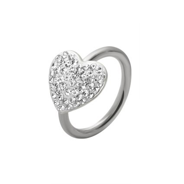 עגיל פירסינג בטבור - טבעת לחץ לב מקריסטלים לבנים