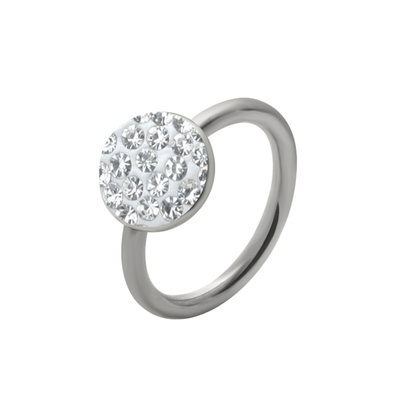 עגיל פירסינג בטבור - טבעת לחץ עיגול מקריסטלים לבנים