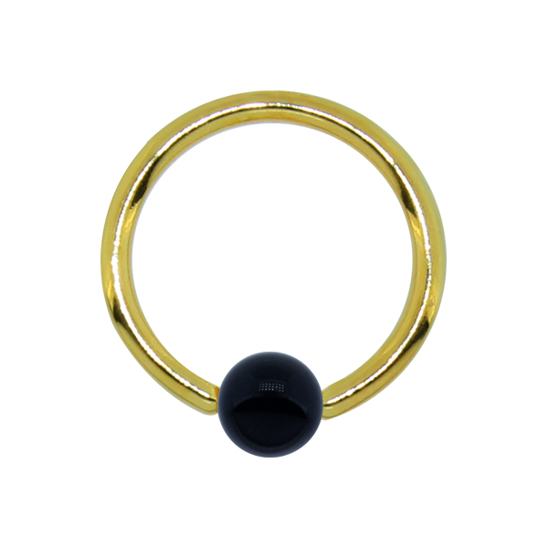עגיל טבעת לחץ מציפוי זהב פירסינג הליקס / טראגוס - אמייל שחור