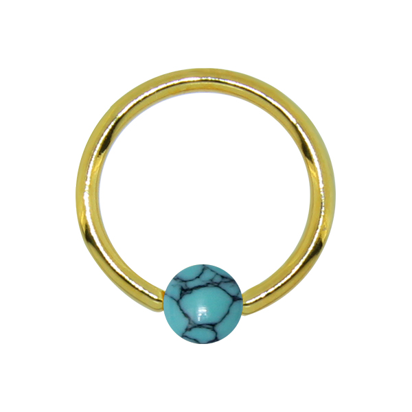טבעת לחץ מציפוי זהב פירסינג הליקס / טראגוס - אמייל טורקיז