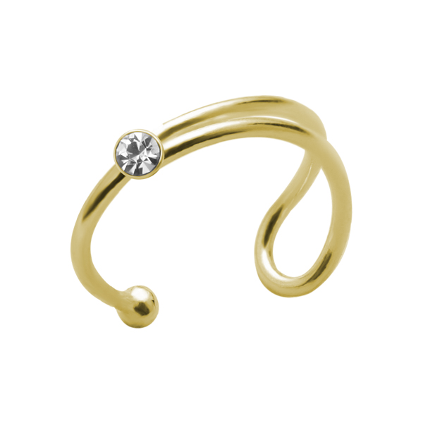 עגיל ללא חור קליפ מכסף וציפוי זהב קריסטל לבן