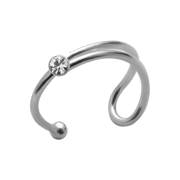 עגיל ללא חור קליפ מכסף וקריסטל לבן