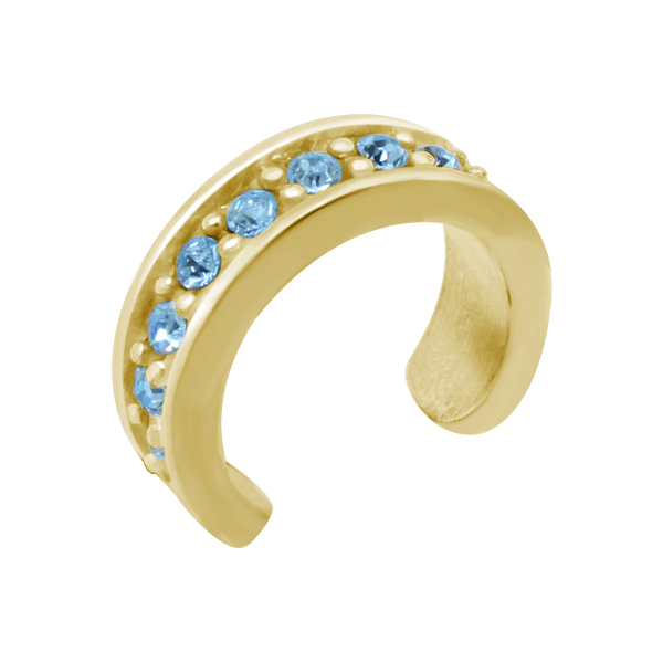 עגיל ללא חור קליפ מכסף וציפוי זהב קריסטלים תכלת