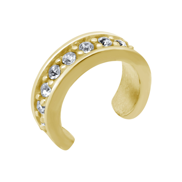 עגיל ללא חור קליפ מכסף וציפוי זהב קריסטלים לבנים