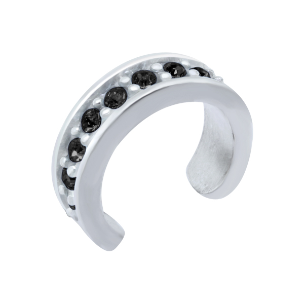 עגיל ללא חור קליפ מכסף וקריסטלים שחורים