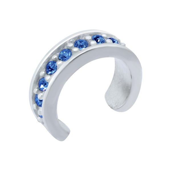 עגיל ללא חור קליפ מכסף וקריסטלים כחול