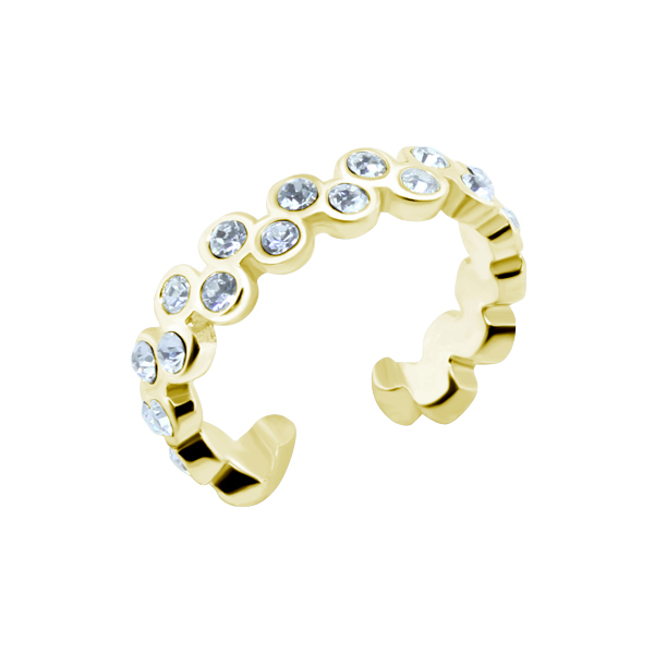 עגיל ללא חור קליפ מכסף וציפוי זהב עיגולים וקריסטלים לבנים