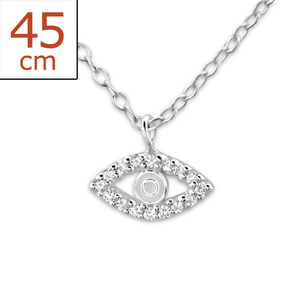 שרשרת מכסף - עין קריסטלים לבנים