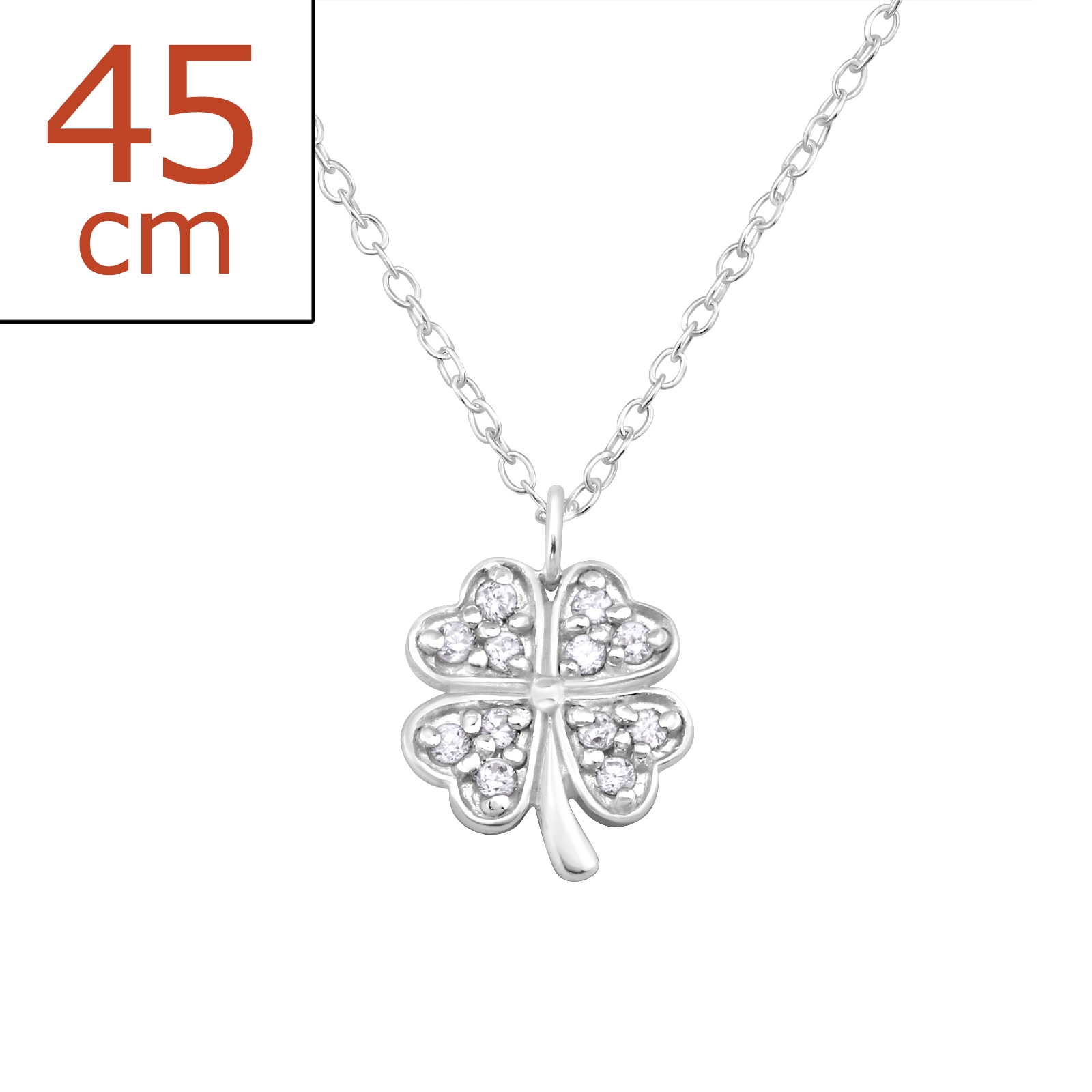 שרשרת מכסף - תלתן וקריסטלים לבנים