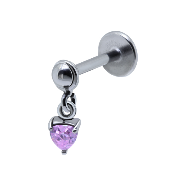 עגיל פירסינג טראגוס - עיטור קריסטל לב ורוד