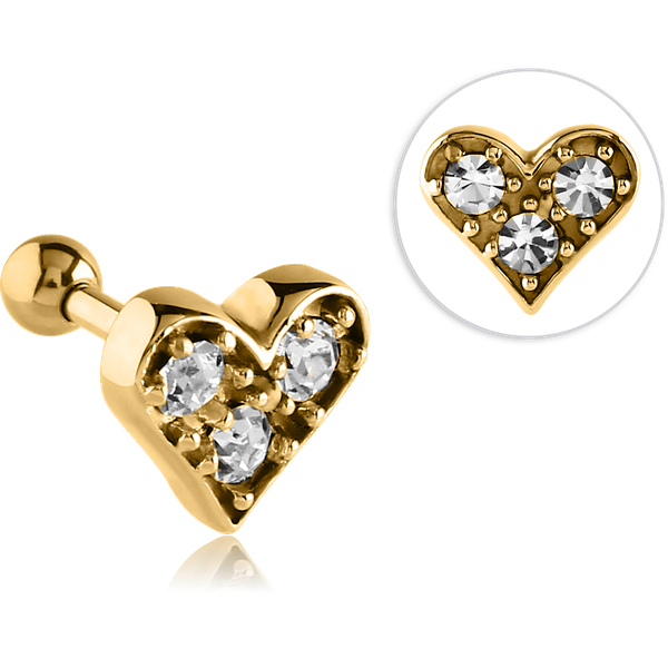 עגיל הליקס - ציפוי זהב לב וקריסטלים