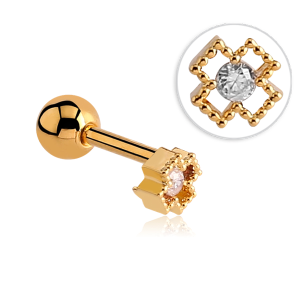 עגיל פירסינג הליקס -ציפוי זהב עיטור ריבועים וקריסטלים