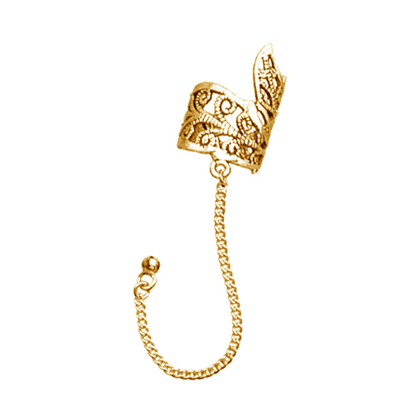 עגיל קליפ + צמוד מכסף ציפוי זהב עיטור עלה ושרשרת