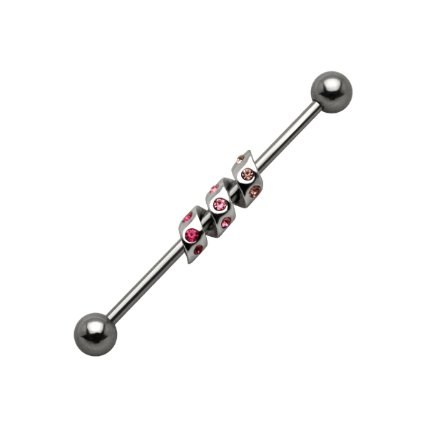 עגיל אינדסטריאל - ספירלה מיקס קריסטלים ורודים