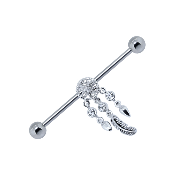 עגיל אינדסטריאל - לוכד חלומות קריסטל לבן