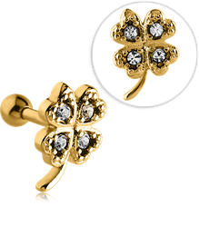 עגיל הליקס ציפוי זהב עיטור תלתן וקריסטלים