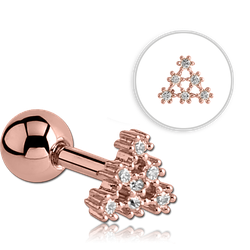 עגיל הליקס ציפוי זהב רוז משולש פתיתי שלג וקריסטלים