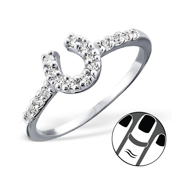 טבעת חצי - פרסה וקריסטלים לבנים