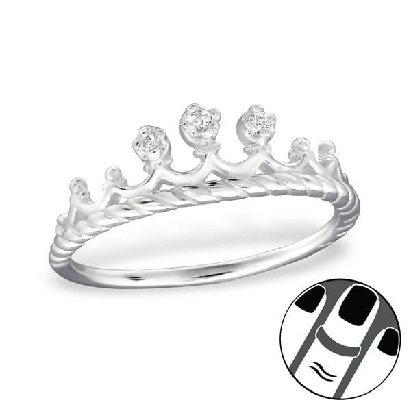 טבעת חצי מכסף עיטור כתר וקריסטלים