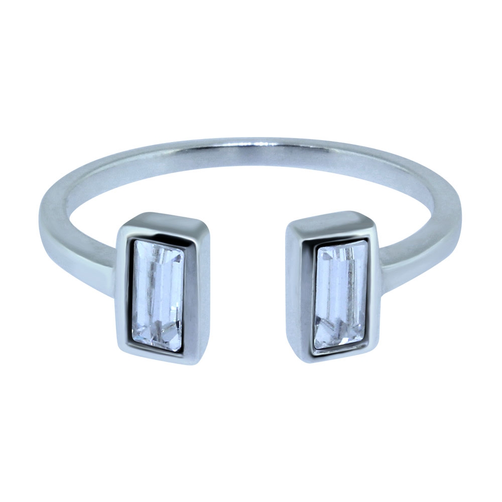 טבעת כסף מתכווננת - מלבנים מקריסטלים לבנים