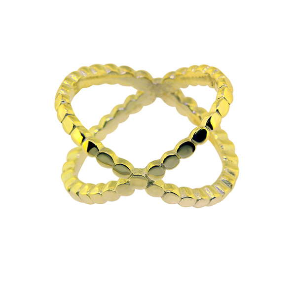 טבעת מכסף וציפוי זהב - נקודות איקס - מידה 7