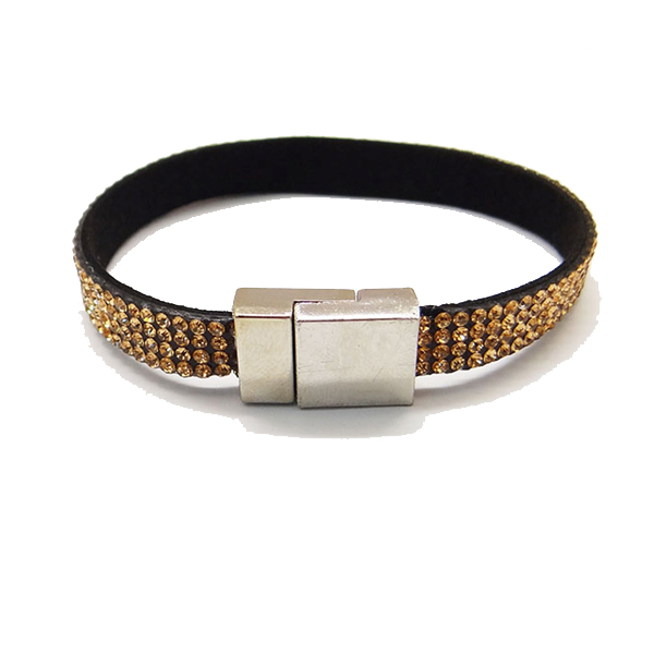 צמיד שחור צר מעוטר קריסטלים זהובים