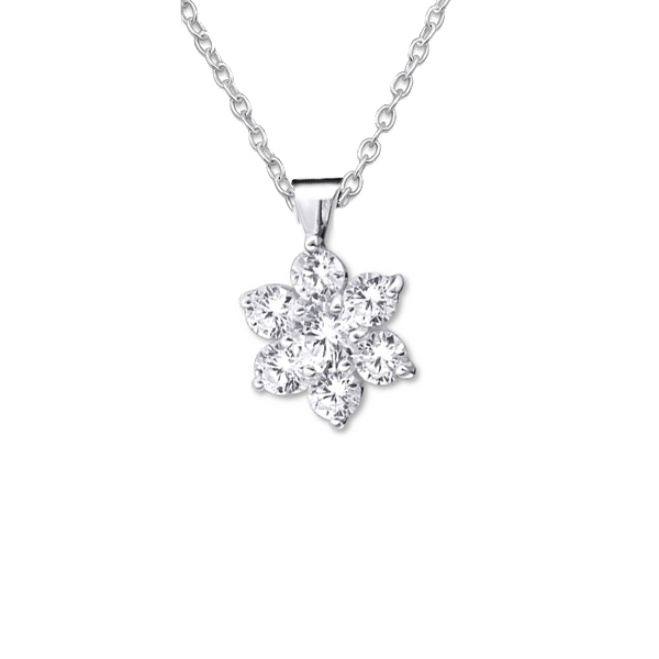 שרשרת מכסף - פרח וקריסטלים לבנים